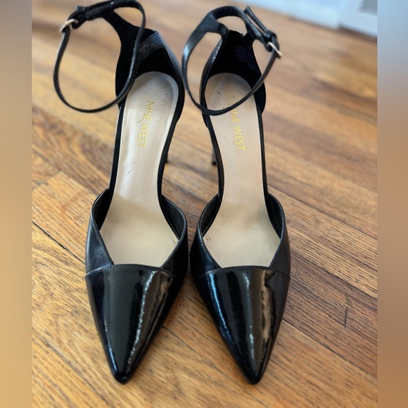 Nine West Shoes - Nine West Black Patent Pointed Toe Ankle Strap Stiletto Heels Size 6